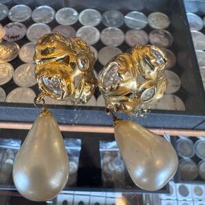 Used Chanel Gold and Cream Drop Earrings